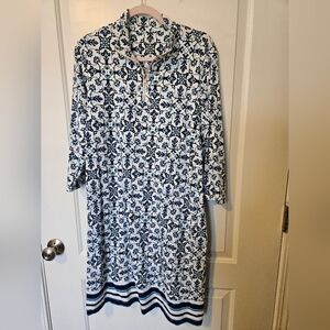 Floral Patterned Navy and White Dress